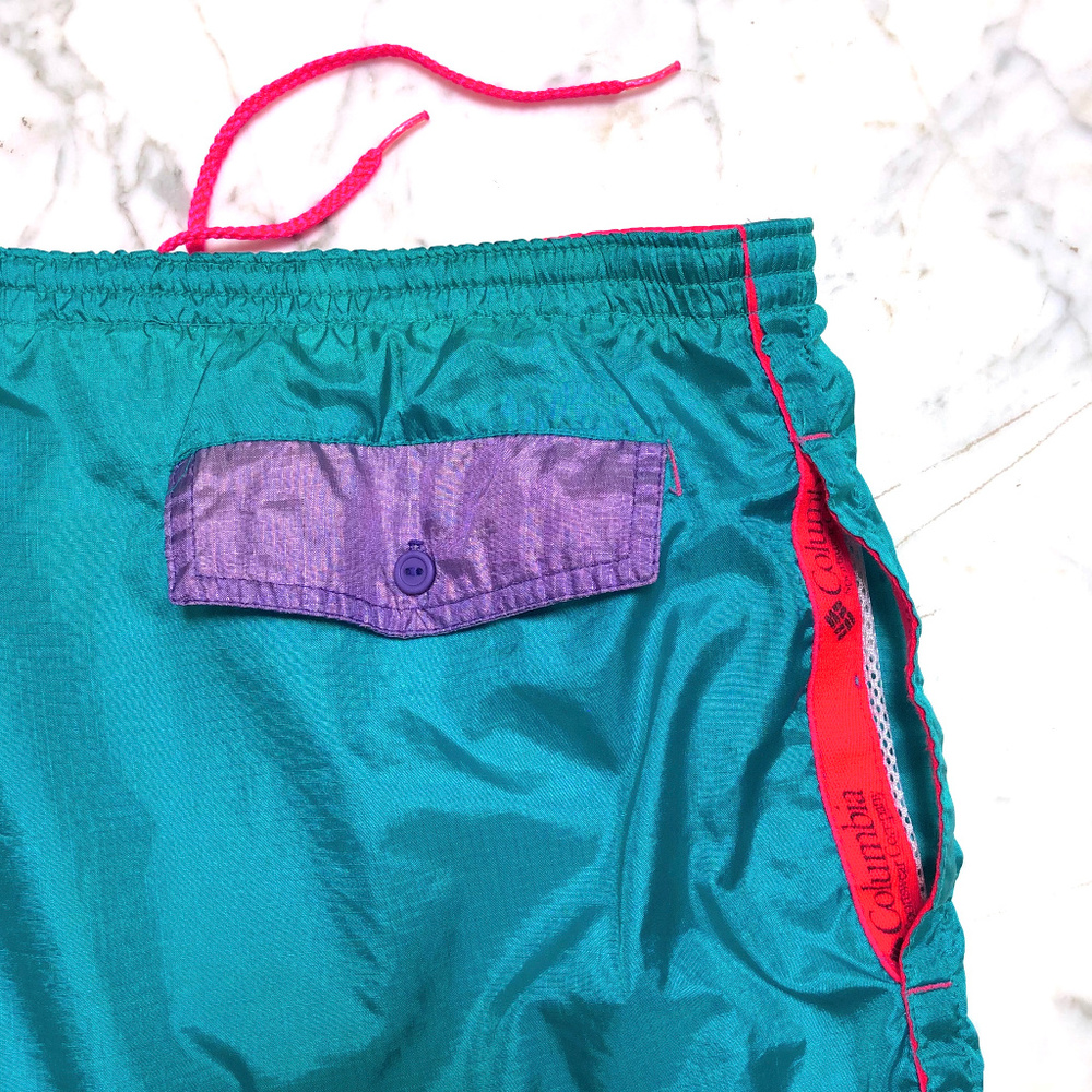 80s 90s Teal Nylon Fire Island Swim Trunks sz M L